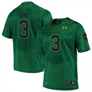 Notre Dame Fighting Irish Men's Avery Davis #3 Green Under Armour Authentic Stitched College NCAA Football Jersey MMD3399JO